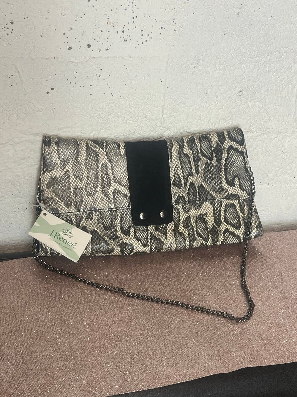 J.Renee Snake Skin/Leather Clutch/Crossbody purse with Chain Strap